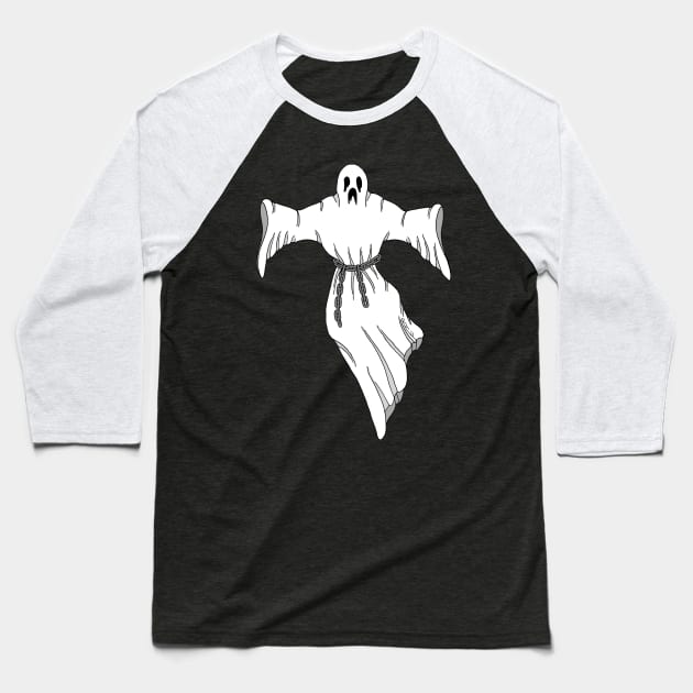 Spooky Chain-Rattling Ghost Baseball T-Shirt by AzureLionProductions